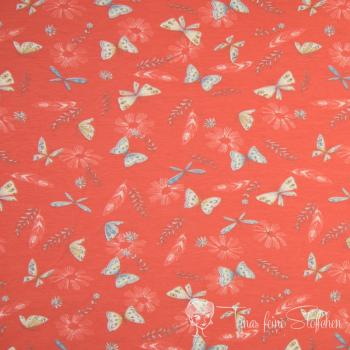 0.5 meter cotton jersey orange with flowers and butterflies