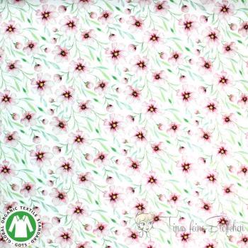 0,5 meter Cotton jersey GOTS digital print Spring flowers white