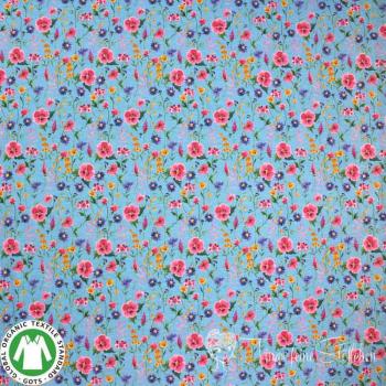 0,5 meter Cotton jersey GOTS digital print flower field sky blue