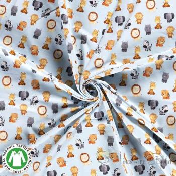 0.5 meter cotton jersey GOTS certified light blue with cute animals