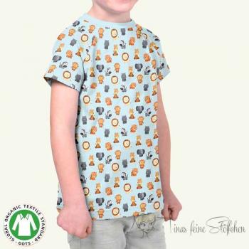 0.5 meter cotton jersey GOTS certified light blue with cute animals