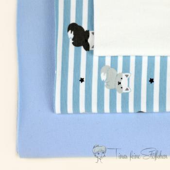 Cotton jesery and French Terry fabric package light blue white striped with foxes