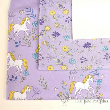 Cotton jesery fabric package lilac with unicorns