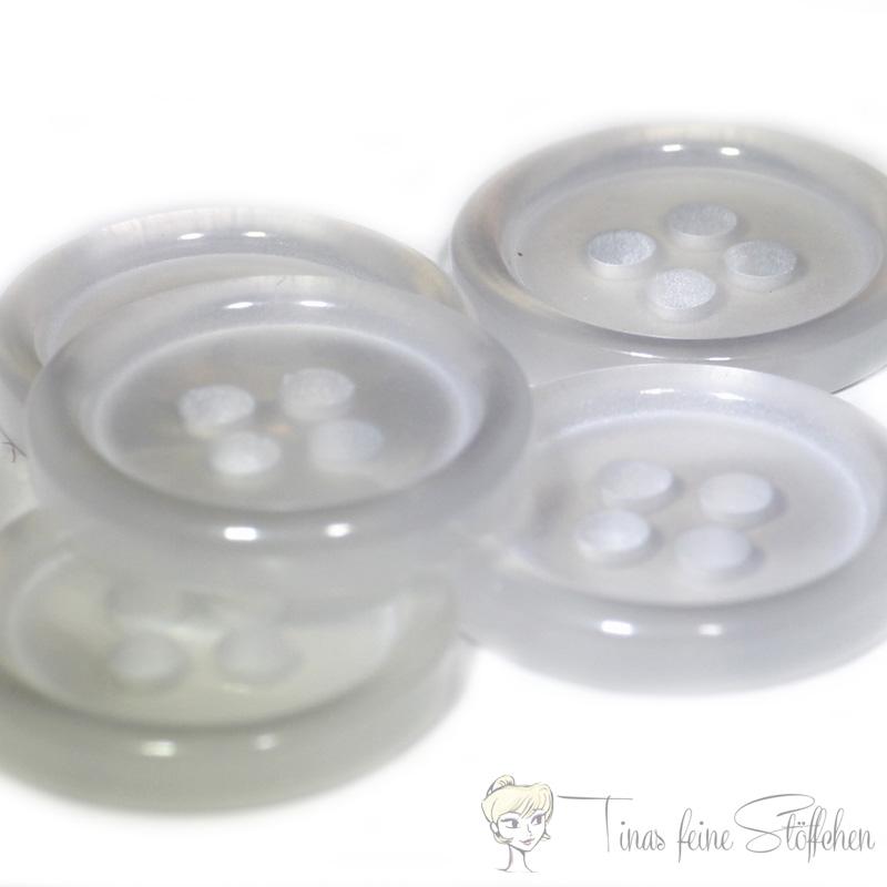 Set of 5 plastic button pearl white semi-transparent 15mm - 4 holes