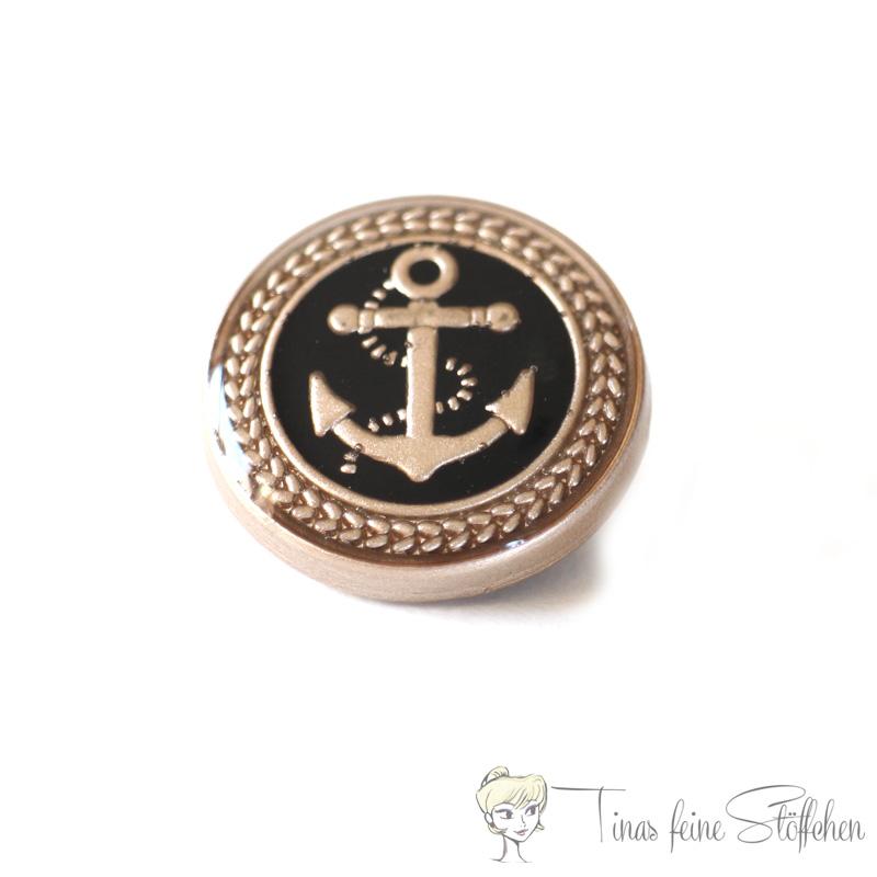 Anchor metal button silver-black, 17mm, hole size approx. 2,3mm