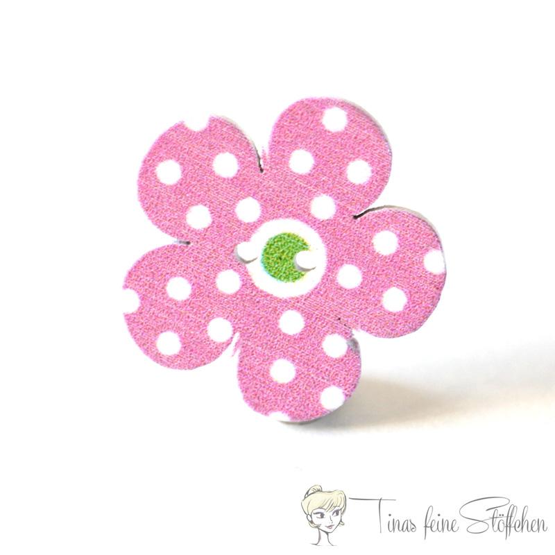 Wooden button flower light pink with white dots, 2 holes