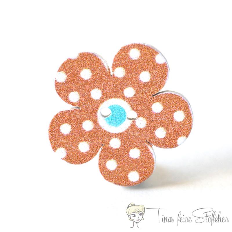 Wooden button flower orange with white dots, 2 holes