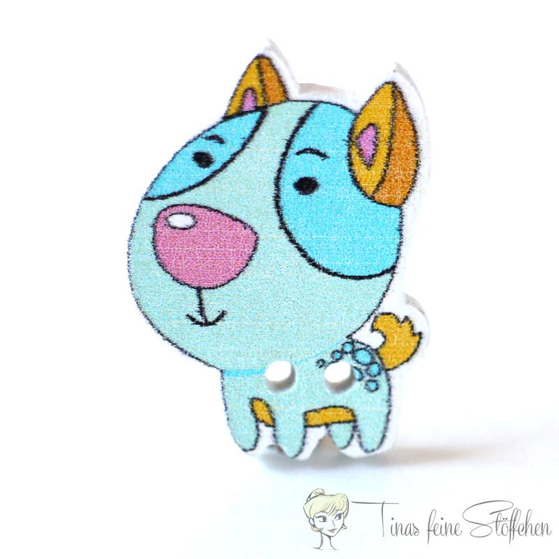 Wooden button puppy turquoise, 2 holes