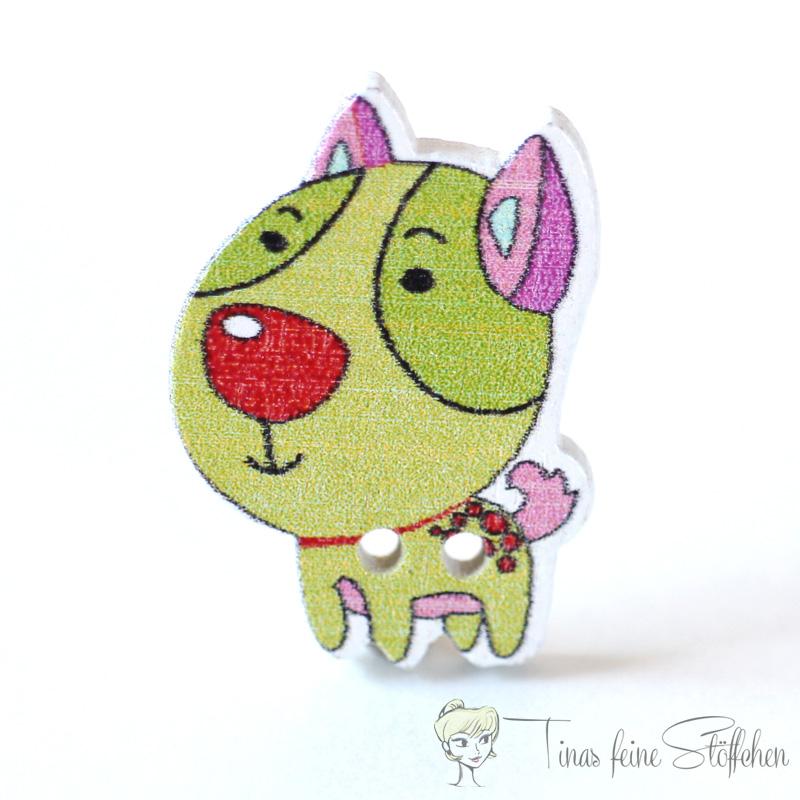 Wooden button puppy green, 2 holes