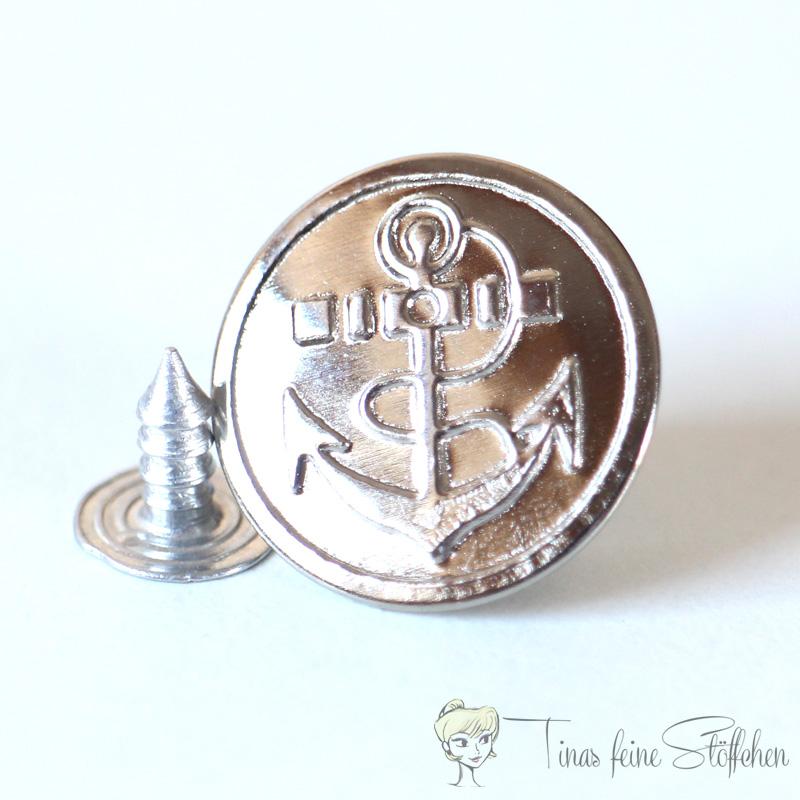 Metal jeans button, silver, Ø ca. 17mm, anchor