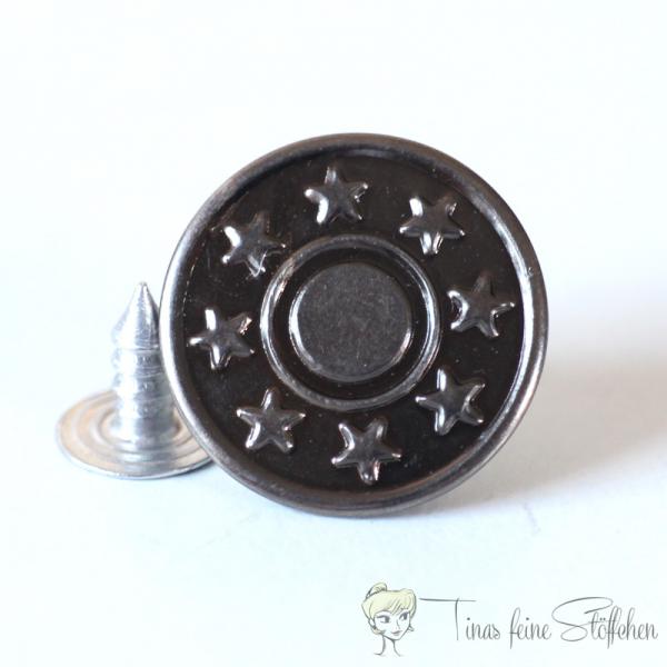 Metal Jeans button, dark silver, Ø ca. 17mm, stars