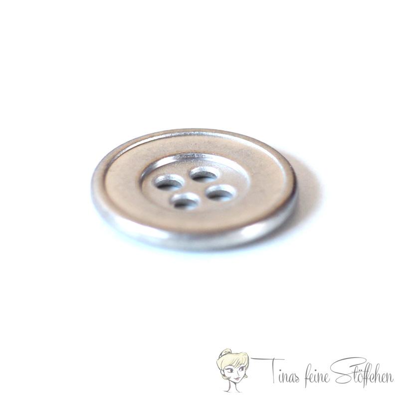 Metal button 15mm - silver 4-hole, flatback