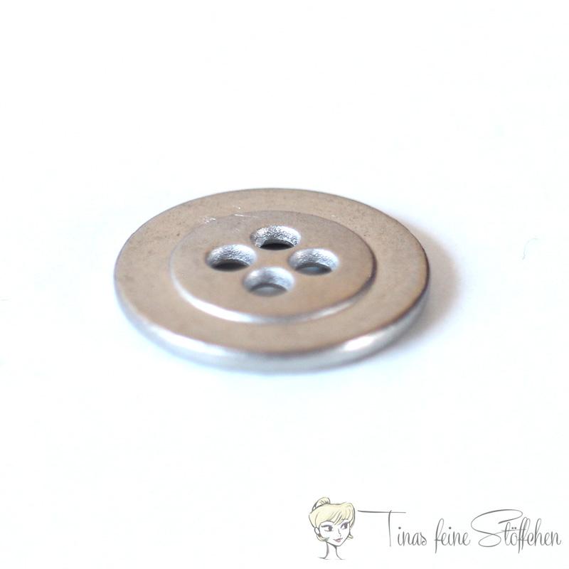 Metal button 15mm - silver 4-hole, flatback