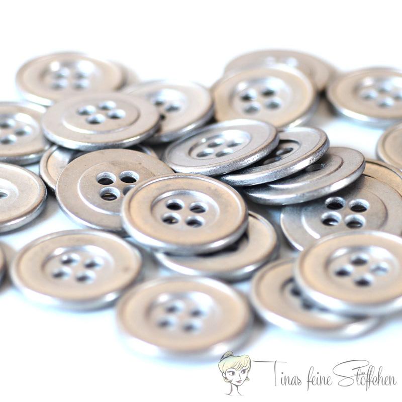 Metal button 15mm - silver 4-hole, flatback