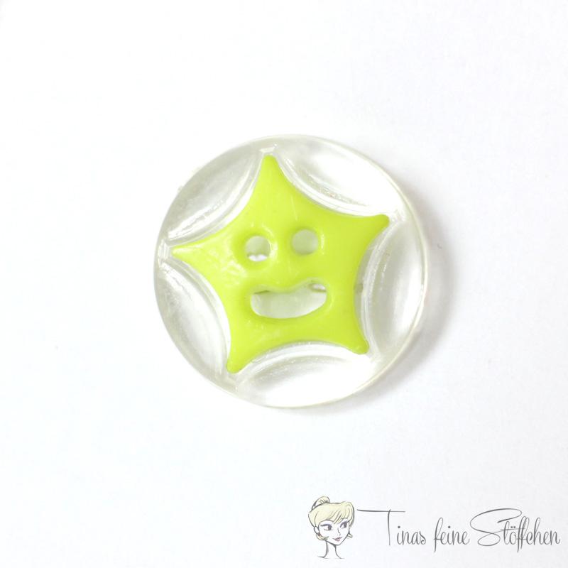 Plastic button star smiley transparent-light green, Ø approx. 14mm