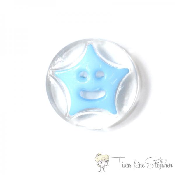 Plastic button star smiley transparent-lightblue, Ø approx. 14mm