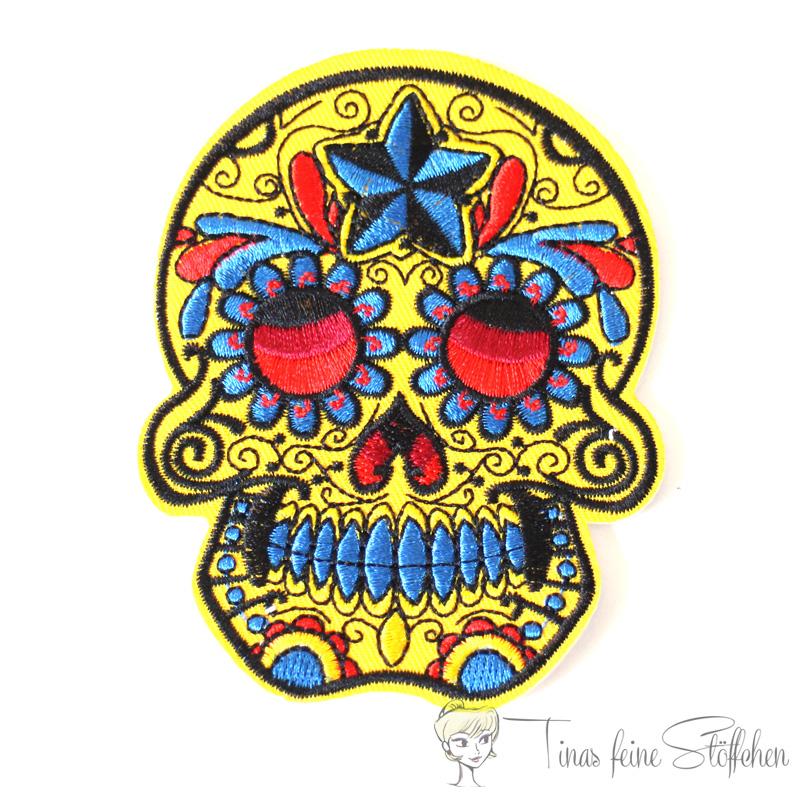 Embroidery applique mexican punk rock skull