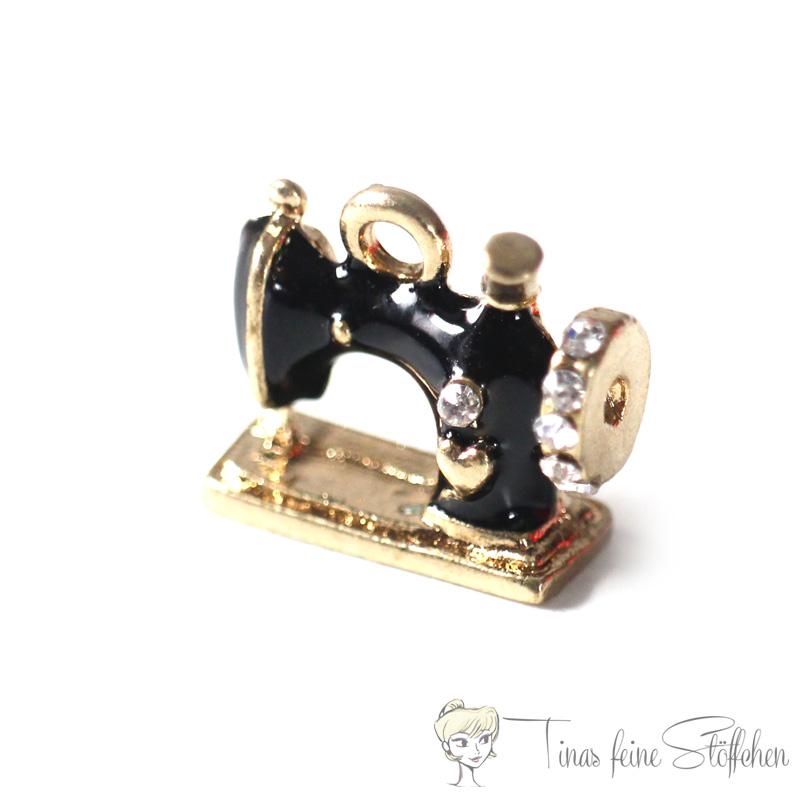 Metal pocket pendant black sewing machine with rhinestones