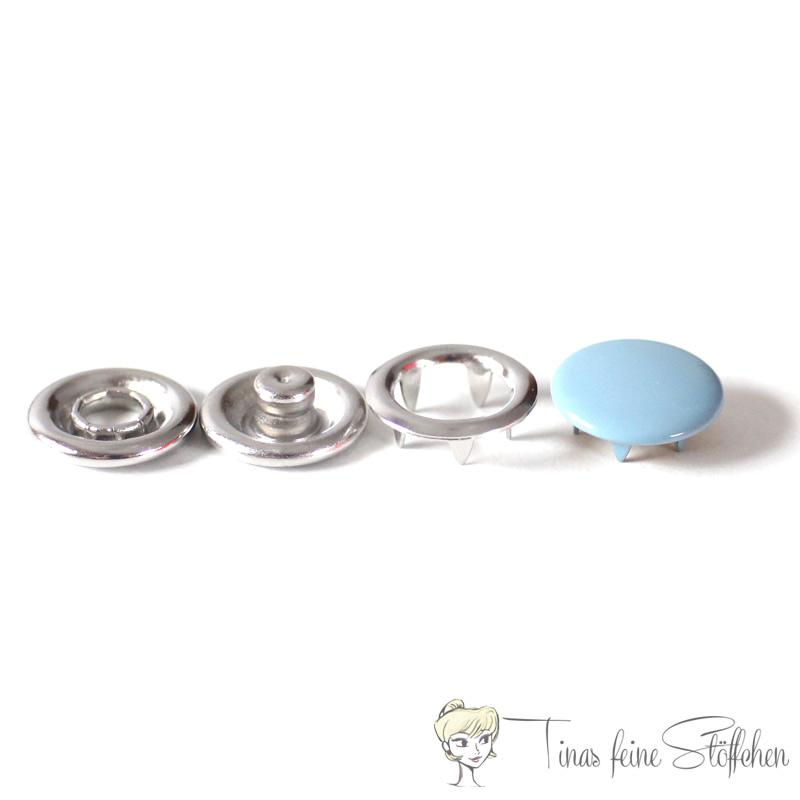 10er Set geschlossenen 11mm Jersey Druckknöpfe in der Farbe Taubenblau