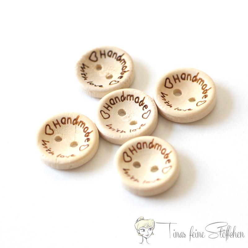 5 pcs. 15mm wooden button with "Handmade with love" laser engraving