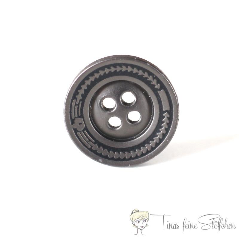 Metal button 15mm - schwarz 4-hole, flatback