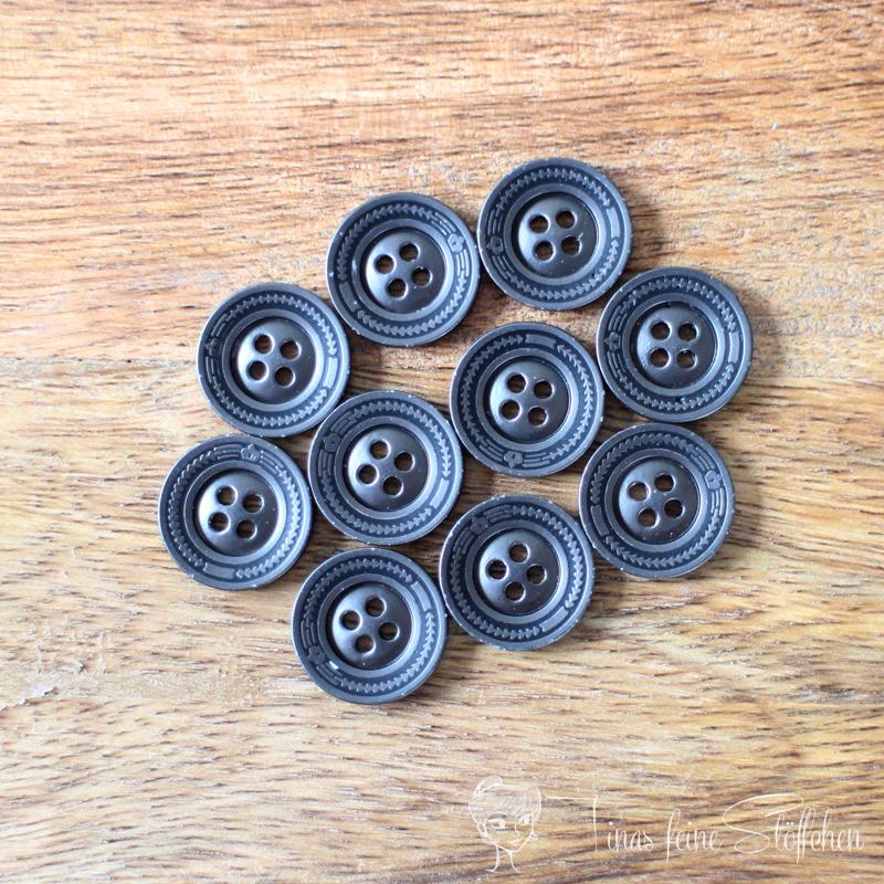 Metal button 15mm - schwarz 4-hole, flatback