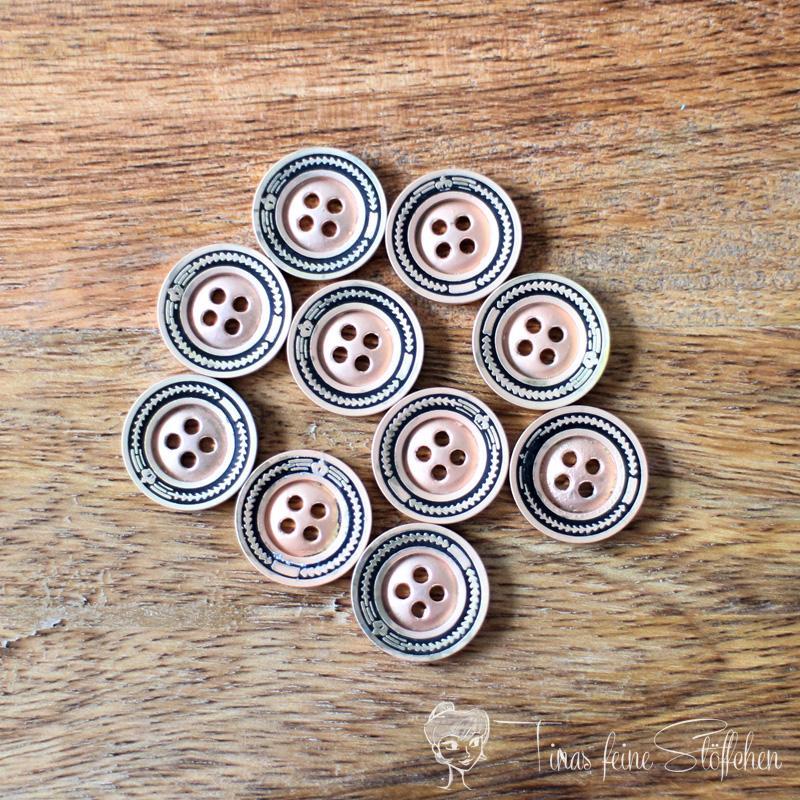 Metal button 15mm - brass 4-hole, flatback