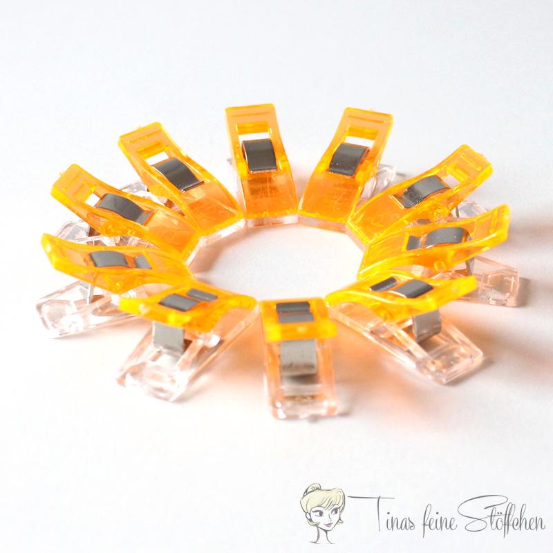 Set of 10 yellow-orange fabric clips "Wonder Clips" - ca. 2,7cm length