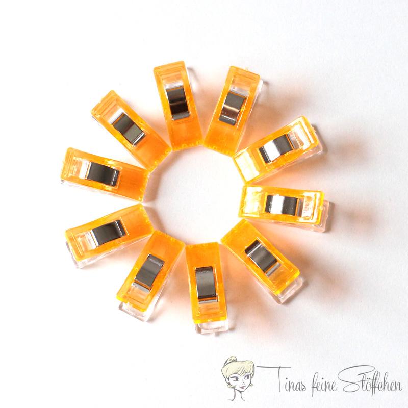 Set of 10 yellow-orange fabric clips "Wonder Clips" - ca. 2,7cm length