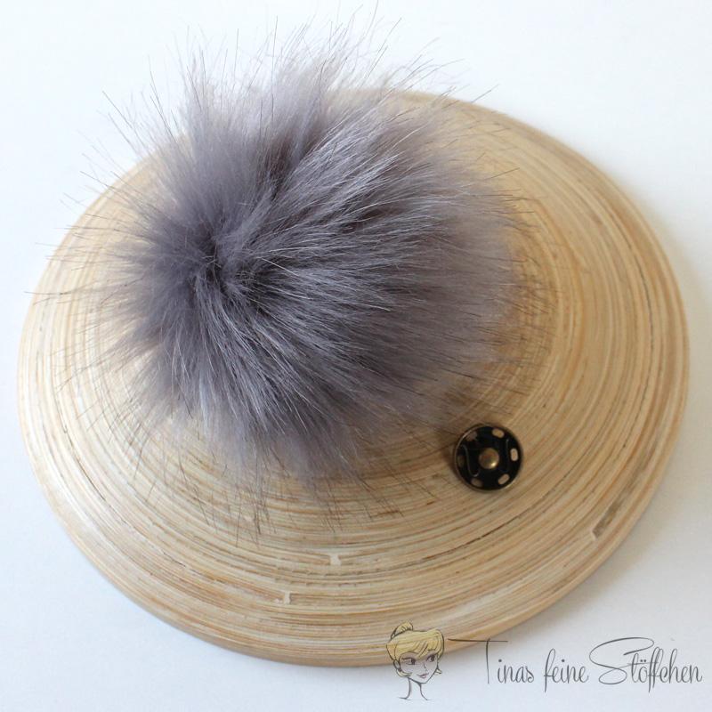 Fox artificial fur PomPom grey - ca. 10cm with press stud