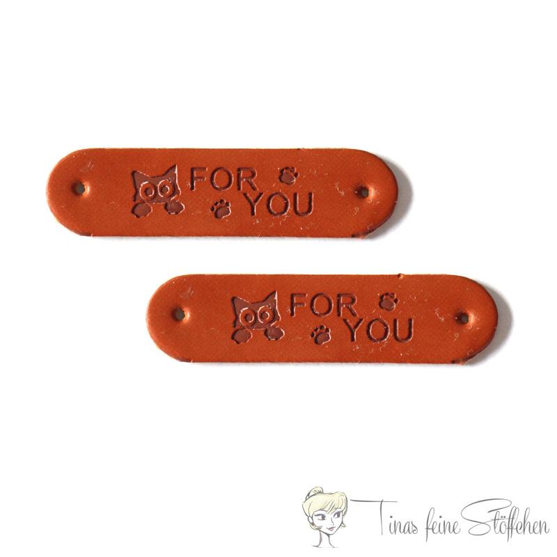 2 pieces "FOR YOU" imitation leather patches with kittens