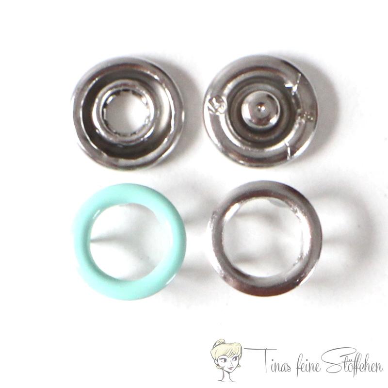 Set of 10 open 9,5mm Jersey snaps in the colour mint