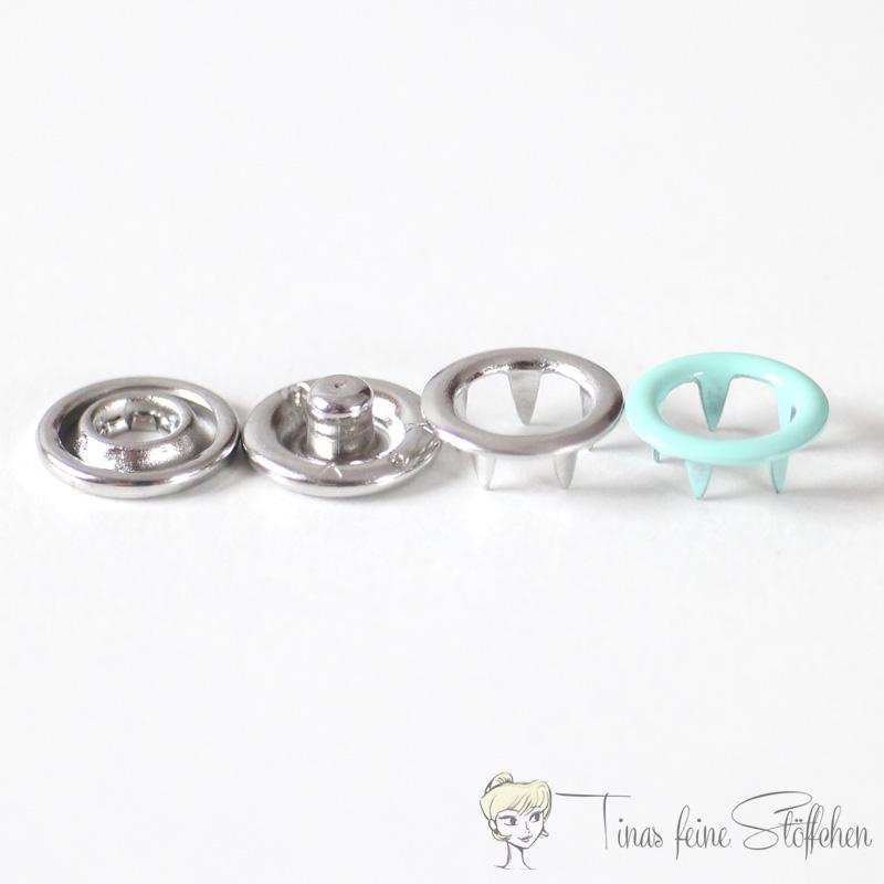 Set of 10 open 9,5mm Jersey snaps in the colour mint