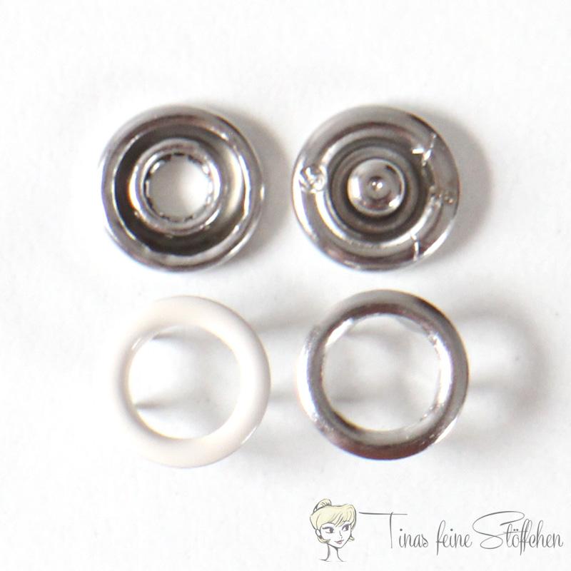 Set of 10 open 9,5mm Jersey snaps in the colour creamy