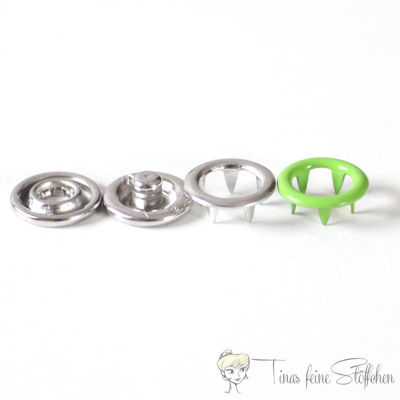 Set of 10 open 9,5mm Jersey snaps in the colour green