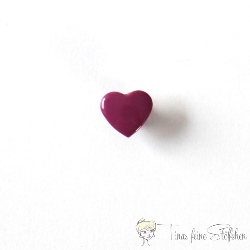 Set of 10 KAM-Snaps T5 hearts aubergine - Ø 12,4mm