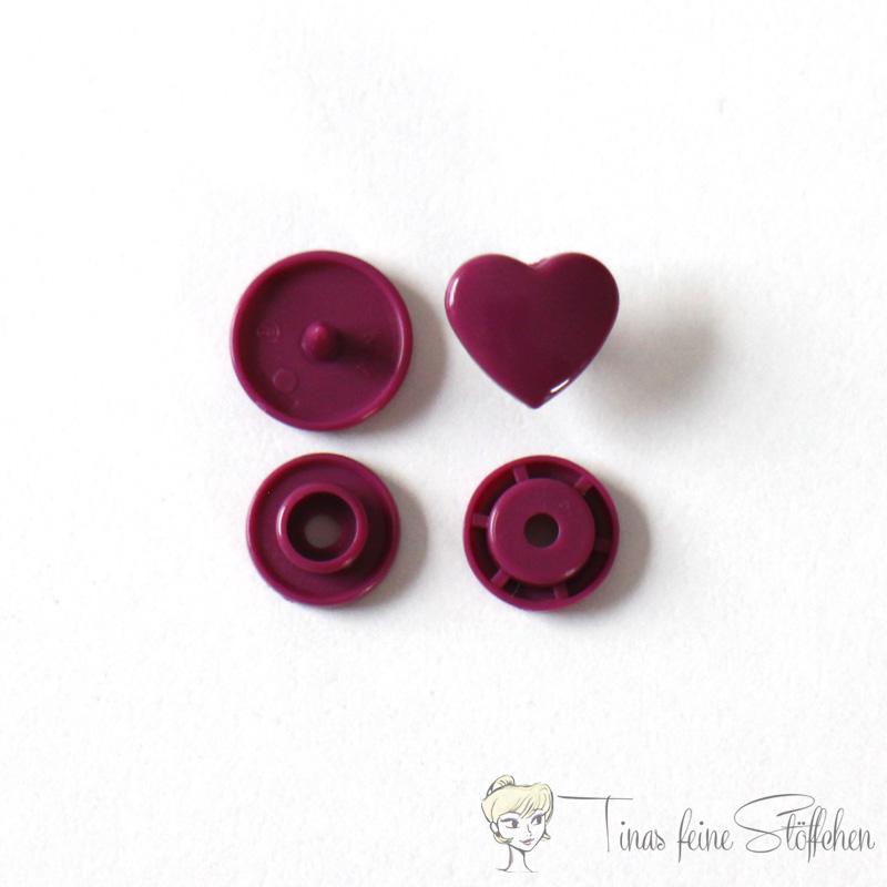 Set of 10 KAM-Snaps T5 hearts aubergine - Ø 12,4mm