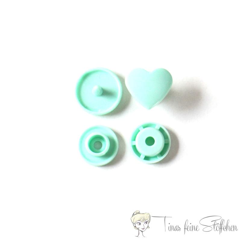 Set of 10 KAM-Snaps T5 hearts mint - Ø 12,4mm