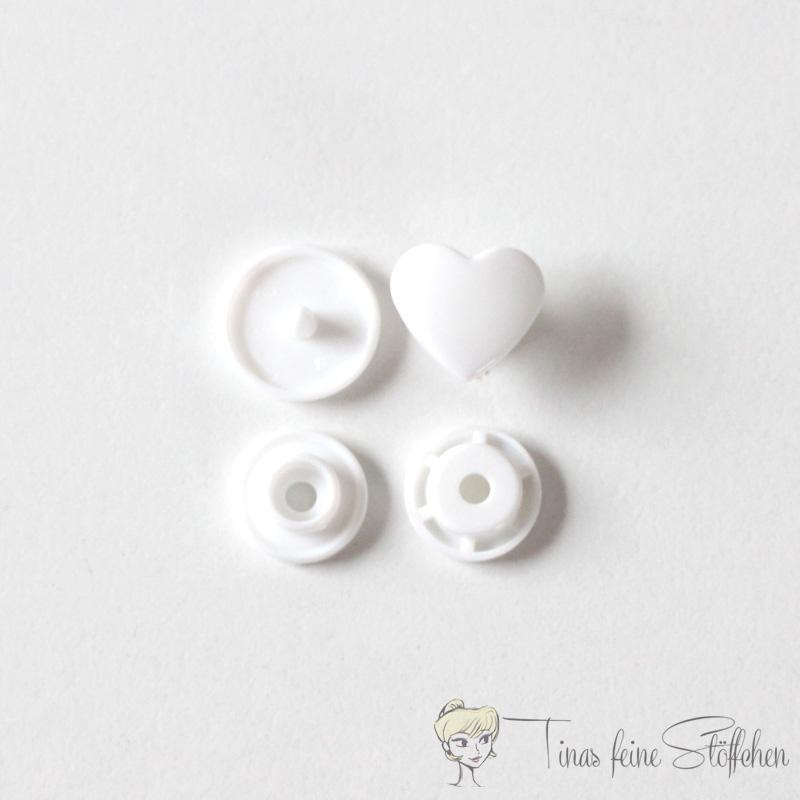 Set of 10 KAM-Snaps T5 hearts white - Ø 12,4mm