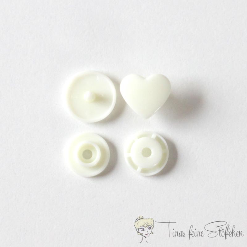 Set of 10 KAM-Snaps T5 hearts creamy - Ø 12,4mm