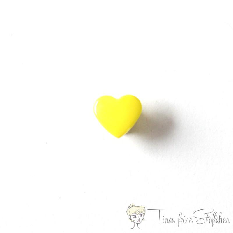 Set of 10 KAM-Snaps T5 hearts lemon yellow - Ø 12,4mm