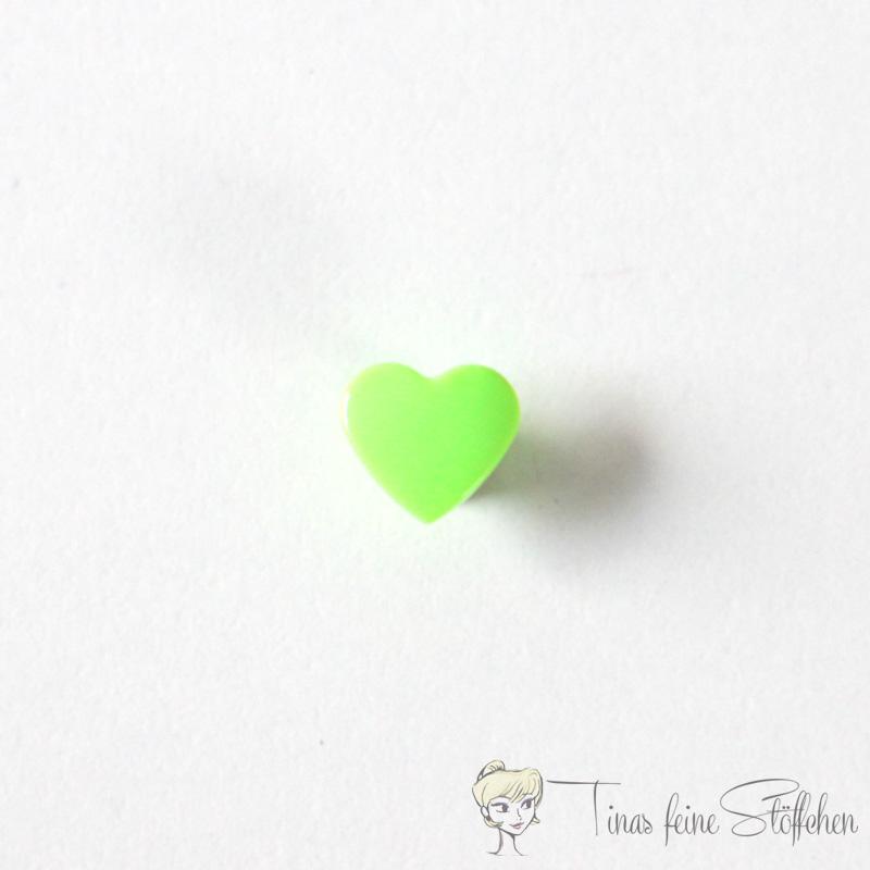 Set of 10 KAM-Snaps T5 hearts light green - Ø 12,4mm