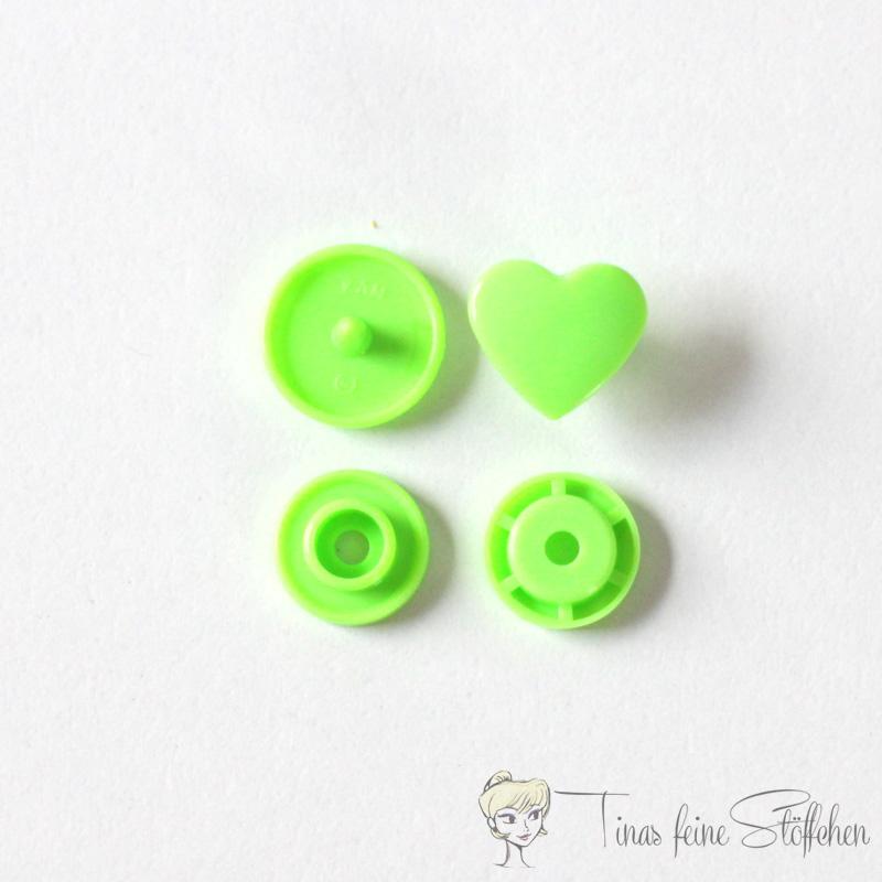 Set of 10 KAM-Snaps T5 hearts light green - Ø 12,4mm