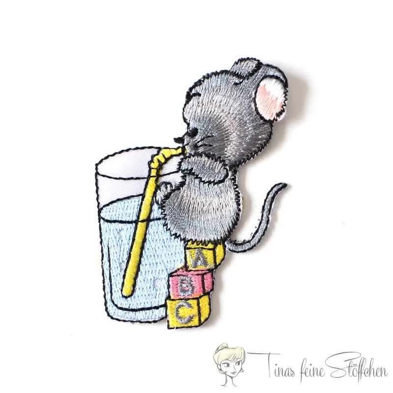 Mouse with Glass and straw embroidery iron on application