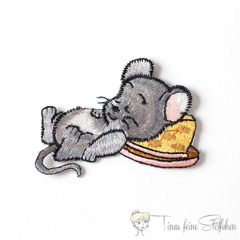 Mouse with cheese embroidery iron on application