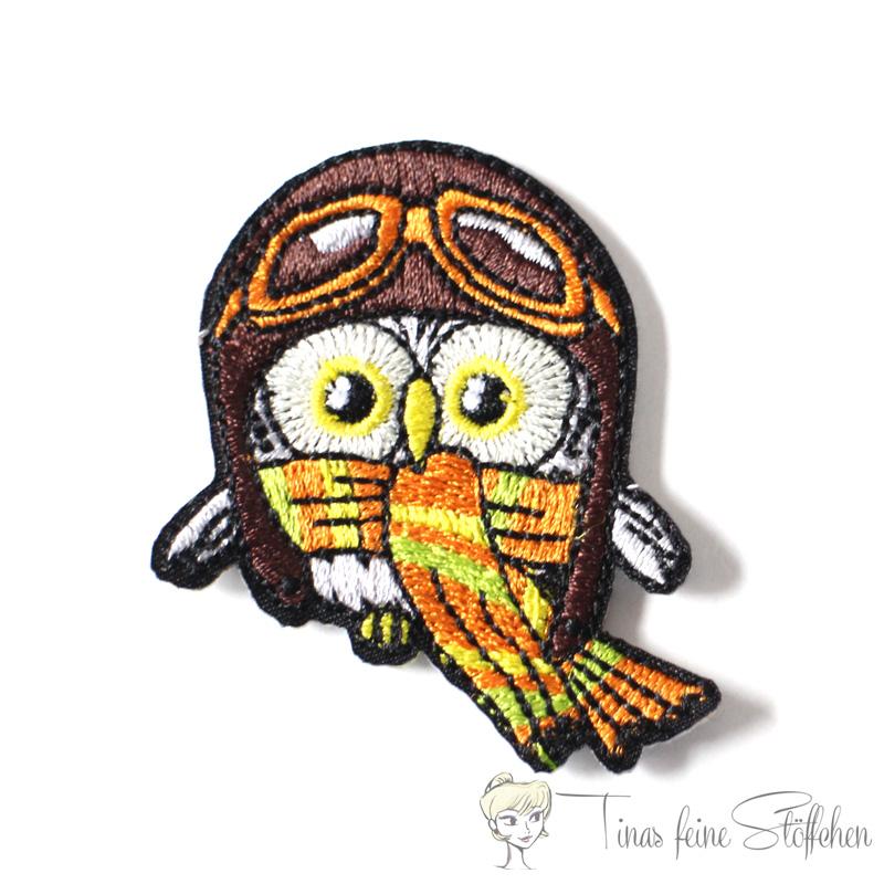 Owls with aviator hood iron on embroidery application