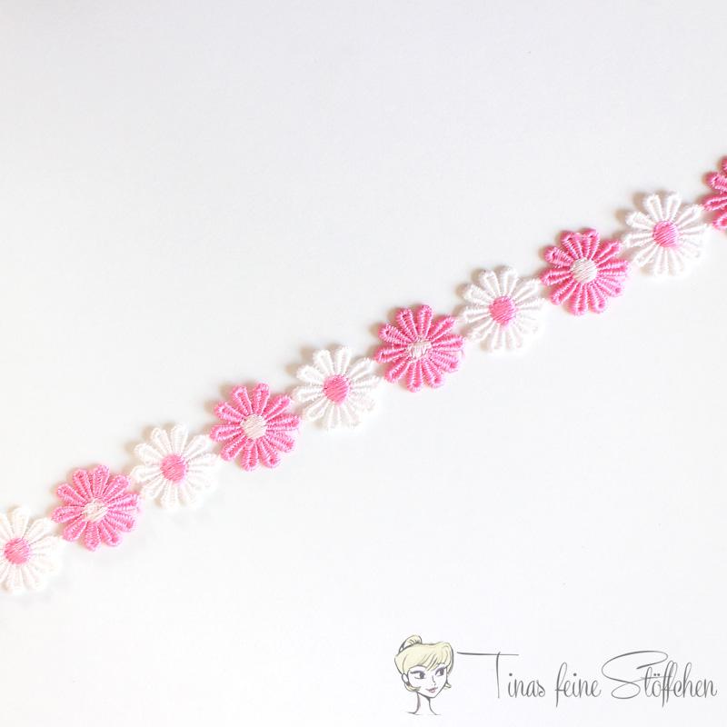 Pink daisy embroidered lace - approx. 2.6cm wide