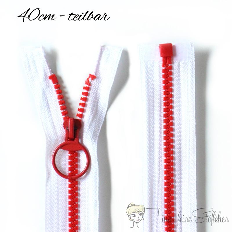 Zipper white-red brown - divisible 40cm