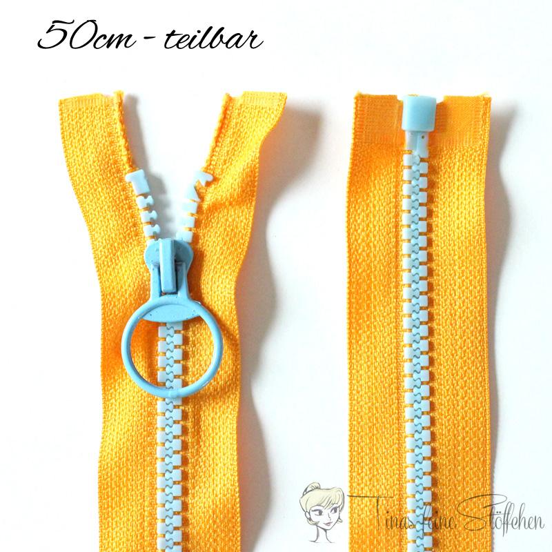 Zipper orange-light blue - divisible 50cm