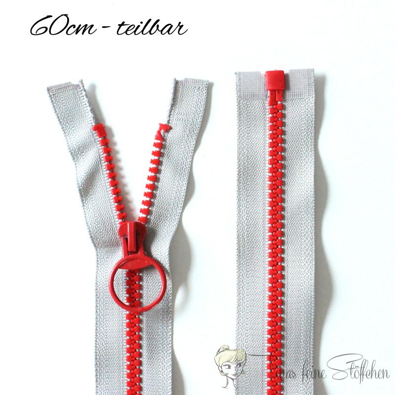 Zipper grey-red brown - divisible 60cm